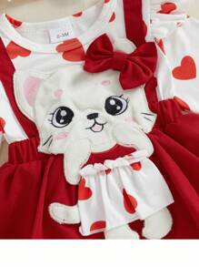 Conjunto de Roupas de Dia dos Namorados para Bebê Recém-Nascido Menina, Bodysuit com Babado de Manga Longa e Vestido, Roupa de Primavera para Bebê Menina - Vermelho - Visão 5