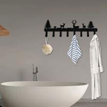 1 Móc treo chìa khóa gắn tường bằng kim loại Móc treo chìa khóa hình con nai rừng dễ thương Giá treo chìa khóa dính cho lối vào, cửa trước, hành lang, văn phòng, 8 móc, màu đen - màu đen - Xem 10