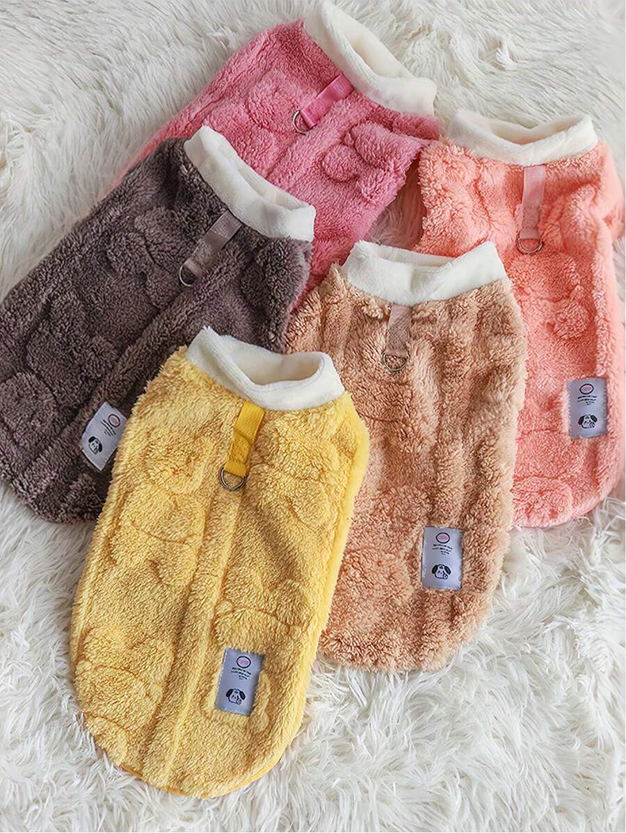 Áo vest nhung cho thú cưng mùa thu/đông có khóa kéo, áo len ấm họa tiết gấu, thích hợp cho Teddy, Poodle, Bichon Frise và mèo