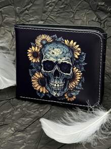 1 件男士 PU 钱包，带骷髅印花朋克风格设计，是男士的理想礼物 - 彩色 - 查看 5