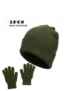1 Bộ Mũ Và Găng Tay Màu Trơn, Bộ Acrylic Dệt Kim Unisex Cho Mùa Thu/Đông - nhiều màu - Xem 6