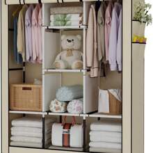 UDEAR Armario portátil organizador de ropa con 6 estantes, 2 secciones para colgar y 4 bolsillos laterales, cubierta de tela no tejida - Beis - Ver 1