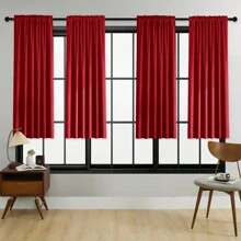 4 pièces/1 pièce/2 pièces Jeu de panneaux de rideaux occultants, disponible en plusieurs tailles, style avec sangle/style avec poche pour tringle/style pince, rideaux de couleur unie isolés thermiques assombrissant la pièce pour le salon, le bureau, la chambre à coucher, taille courte disponible pour les rideaux de cuisine, rouge - Rouge - Voir 23