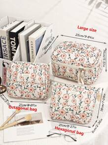 1 件/套粉色花朵柔软化妆包，时尚休闲时尚便携式化妆包，多功能，大容量大储物袋，可装钱包、口红、卫生巾、袋垫、硬币、钥匙、耳机、空气盒、有线耳机、电缆、充电器、适配器、耳机和其他配件、可爱洗漱用品收纳袋、旅行储物袋，适合女士、糖果、护士、女学生、学生、Cottagecore、节日礼物。 - 粉色 - 查看 2