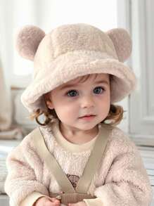 1 Stück Baby Einfarbig Süßer Bär Ohr Dick Fleece Winddicht Warm Fischerhut, Vielseitig für Jungen & Mädchen, Winter