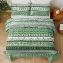 3 Pieces Boho Queen King Quilt Sets, Light Green Bohemian Quilt Bedding Set, Lightweight Microfiber Bed Decor Bedspread For All Season 96"X90" Home Decor Room Decor Bedroom Decor Bed Comforter Set Mothers Day Gift Wedding Decorations. - 淺綠色 - 查看 5