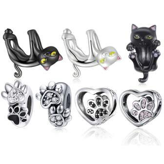 bamoer 1 PC 925 Sterling Silver Cute Black Gold Cat Beads Animal Charms For Women Girl Fit Bracelet DIY Necklace Jewelry Making Gift