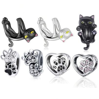 bamoer 1 pieza de gato negro y oro de plata de ley 925 lindo para mujer y niña, apto para hacer pulseras, collares y joyería, ideal como regalo