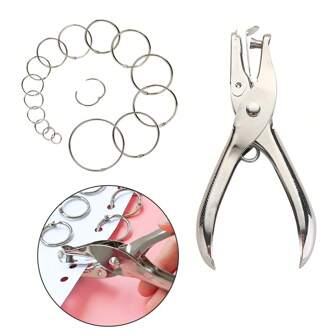1 Set Stainless Steel Hole Punch Machine And 10pcs/20pcs/30pcs Metal Loose Leaf Rings, Metal Material, Sturdy, Strong Punching Penetration, Arc Lever Press Labor-Saving, Small Card Puncher, Punch, Punching Pliers, Hand-Held Punch, Loose-Leaf File Punching Tool, Binding Rings, Card Rings, Circular Rings, Wire Rings, Iron Rings, Book Rings, School Prizes And Reward Gifts, Birthday, Christmas, Halloween, Thanksgiving Gifts, Office And Learning Supplies