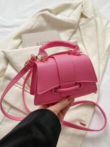 Girls Mini Crossbody Bag, Solid Color Handbag, Fashion Tote Bag - Pink - View 6