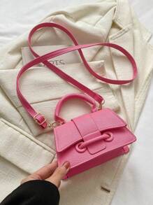 Girls Mini Crossbody Bag, Solid Color Handbag, Fashion Tote Bag - Pink - View 3
