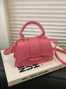 Girls Mini Crossbody Bag, Solid Color Handbag, Fashion Tote Bag - Pink - View 2