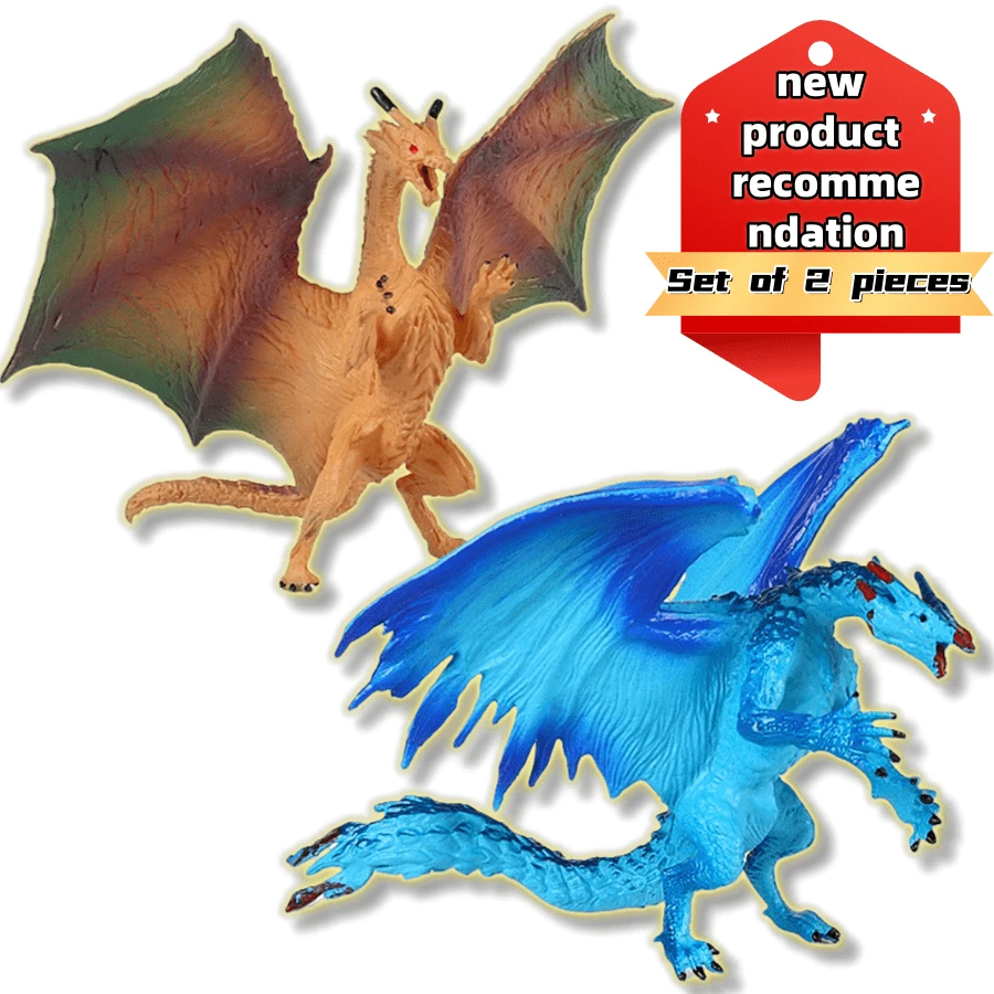 Bộ 2 món quà tặng năm mới và sinh nhật, Tượng rồng bằng nhựa lớn chân thực/Tượng rồng bằng thép không gỉ Mô hình động vật, Thần thoại phương Tây, Rồng rắn huyền thoại cổ đại, Đồ trang trí rồng ma thuật rắn, Trang trí để bàn