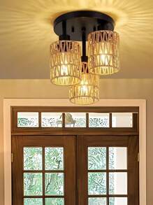 1/3 chiếc chao đèn bằng dây giấy dệt thủ công, Phụ kiện chiếu sáng trang trí nhà cửa - Màu Khaki - Xem 4