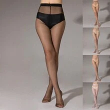 1 Stück glänzende glitzernde durchsichtige Strumpfhose für Frauen, Hautfarben, schlankende schwarze Farbe, Silberfaden, modisch & persönlich, erhältlich in Weiß, Grau, Kaffeefarben