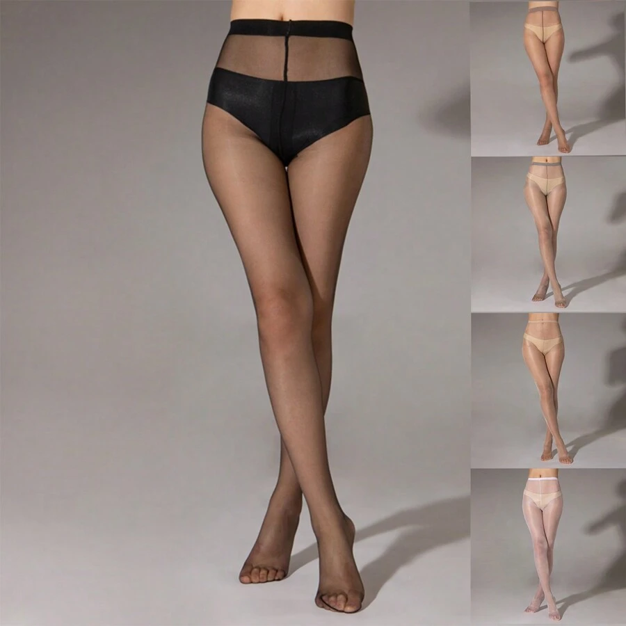 1 Stück glänzende glitzernde durchsichtige Strumpfhose für Frauen, Hautfarben, schlankende schwarze Farbe, Silberfaden, modisch & persönlich, erhältlich in Weiß, Grau, Kaffeefarben