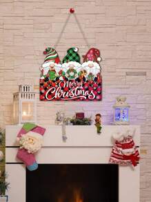 1 pieza Cartel de Feliz Navidad Bienvenido Adorno de madera, Santa con sombrero decoración colgante de madera, decoración navideña para puerta, granja, porche, pared, regalo navideño - Multicolor - Ver 5