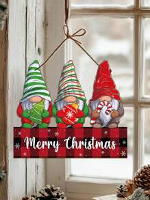 1 pieza Cartel de Feliz Navidad Bienvenido Adorno de madera, Santa con sombrero decoración colgante de madera, decoración navideña para puerta, granja, porche, pared, regalo navideño - Multicolor - Ver 4