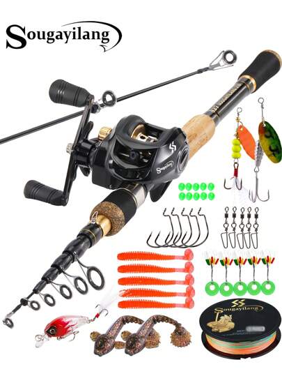 SOUGAYILANG 1 SET Casting Fishing Rod And Reel Combo Lightweight Carbon Rod With Comfortable EVA Handle High Speed 7.2:1 Gear Ratio Casting Reel 150M Fishing Line Fishing Tackle Kit