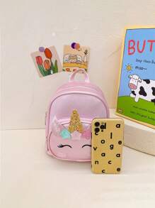 定制刺绣时尚亮片独角兽背包，卡通可爱儿童书包 PU 皮革防水材料轻便背包，户外旅行包，拉链包，适合作为礼物送给儿童女士包 - 粉色 - 查看 5