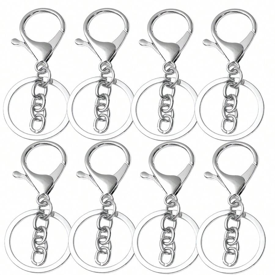 12/20/30个装龙虾爪扣钥匙扣，DIY工艺钥匙扣配件，带钥匙圈夹钩，适用于钥匙圈制作、珠宝制作，金属龙虾扣旋转触发夹，带开口钥匙圈 - 中8龍蝦扣 - 查看 1