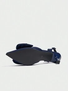 1 双女士尖头蝴蝶结点缀缎面高跟穆勒鞋、拖鞋，适合派对，夏季/秋季，蓝色 - 藍色 - 查看 6