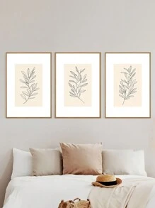 Kit 3 Quadros Decorativos Arte Flores One Line Decoração Minimalista Quarto Sala - Marrom Claro - Visão 2