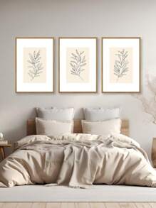Kit 3 Quadros Decorativos Arte Flores One Line Decoração Minimalista Quarto Sala - Marrom Claro - Visão 3