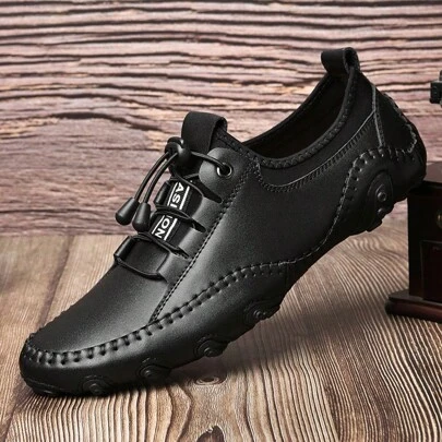 Men's Casual Shoes Genuine Leather Sneakers, Breathable Sports Shoes For Summer, Stylish Driving Moccasins Flat Trainers