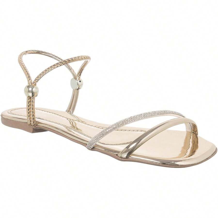 Women's Flat Sandal Two Ways To Wear Shiny Rhinestone Everyday Promotion Comfortable Fashion - 金色 - 查看 1