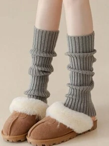 3 đôi tất chân cao đến đầu gối dệt kim màu trơn, tất chân ấm áp cho phụ nữ, thích hợp cho mùa thu/đông - Nhiều màu - Xem 3