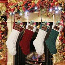 Tất Giáng sinh được cá nhân hóa, Tất Giáng sinh có tên tùy chỉnh, Tất Giáng sinh đan cho gia đình cỡ lớn có bảng tên bằng da, Hoàn hảo cho tất ngày lễ và gia đình, Hoàn hảo cho Giáng sinh bên lò sưởi - Nhiều màu - Xem 6