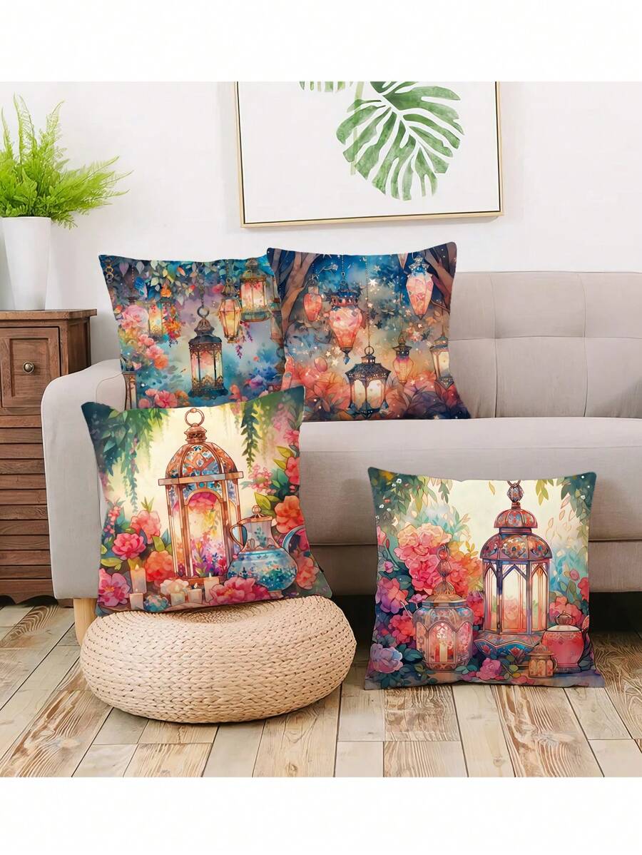 4pcs New Ramadan Series Design Polyester Plush Pillow Cover Sofa Cushion Cover