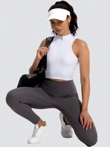 MathCat Half Zipper Workout Tank Tops For Women With Built In Bra, Racerback Workout Tops Sleeveless Crop Tops Gym Yoga Tops