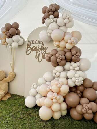 200 piezas Kit de guirnalda de arco de globos en tonos beige y café oscuro para decoración rústica de boda, compromiso, baby shower, bautizo, cumpleaños infantil y fiestas