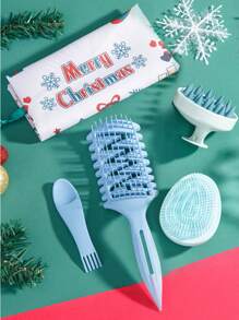 圣诞节套装 1/4/5/6 件发刷空心宽齿发梳、头皮按摩器洗发刷、染发瓶涂抹器染发瓶头发头皮按摩干湿梳理器顺滑卷发/拉直刷卷发除皱发刷、干湿除皱刷、防静电除皱梳、轻松去除家庭用缠结、节日礼盒 - 綠色 - 查看 12