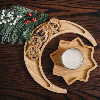 Star Moon Two Pieces Set Tray, Creative Bamboo Moon Star Tray, Exquisite Dried Fruit Snack Wooden Tray, Crescent Dining Plate, Family Combination Tray, Bathroom Tray