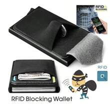 6/10 张卡片超薄铝制钱包，带弹性背袋，ID 自动弹出银行卡夹，黑色 S 万圣节钱包钱包男士圣诞礼物小礼物生日礼物女士礼物卡夹钱包名片夹男士信用卡夹迷你钱包卡片钱包射频识别钱包