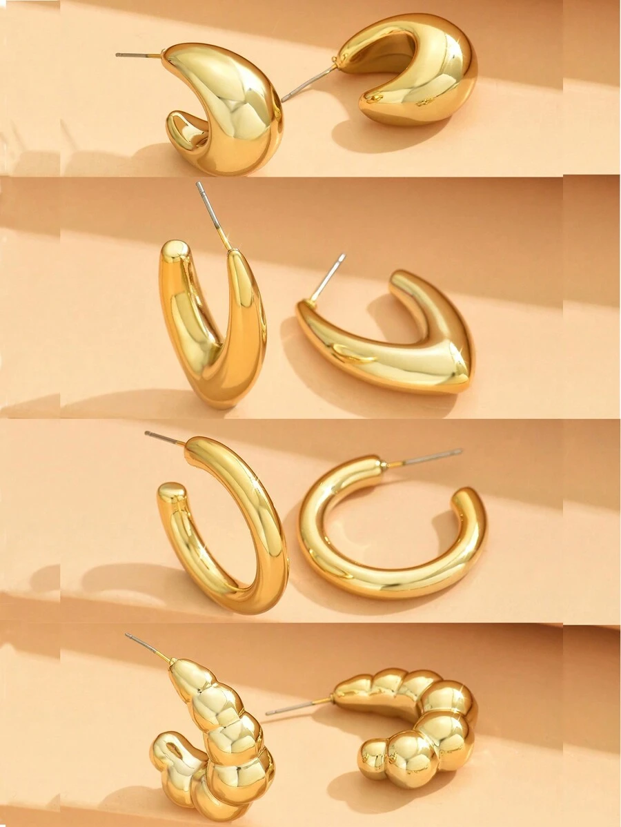 4 Cặp Bông Tai Vòng Lớn Hình Giọt Nước Bằng Hợp Kim Vàng Cho Phụ Kiện Du Lịch Và Nghỉ Mát - Nhiều màu - Xem 1
