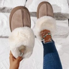 Damskie buty śnieżne w stylu europejskim i amerykańskim z grubej podeszwy ze zamszu jelenia, z pluszowym mankietem, antypoślizgowe, wygodne, ciepłe, codzienne - Morela - Zobacz 2