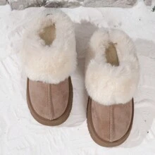 Damskie buty śnieżne w stylu europejskim i amerykańskim z grubej podeszwy ze zamszu jelenia, z pluszowym mankietem, antypoślizgowe, wygodne, ciepłe, codzienne - Morela - Zobacz 5