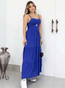 Women's Long Dress With Cups, Adjustable Straps, Great Fit, Printed, Guest, Graduation, Premium Line H-3 - Màu xanh lam - Xem 2