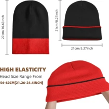 1pc Women And Men Knitted Cuffed Acrylic Soft Warm Double-Side-Wear Reversible Beanie Hat Suitable For Casual Wearing In Daily Life Indoors And Outdoors Activities - Black+Red - View 4