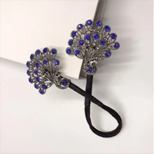 1件复古孔雀发夹，女款后脑勺花苞造型发夹，慵懒女孩发饰，美发造型工具，发饰 - 藍色 - 查看 5