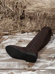 2025 Höst/vinter Nya Höga Damstövlar, Platta Stövlar med Dragkedja i Sidan, Knähöga Stövlar med Ökad Höjd, Elastiskt Lycra-skaft, Expanderbara Höga Stövlar För Dam - Kaffebrun - Visa 8