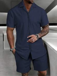 Men's Comfortable Fashion Polo Shirt - 藏蓝色 - 查看 1