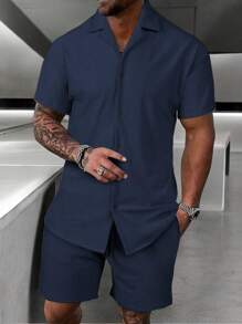 Men's Comfortable Fashion Polo Shirt - 藏蓝色 - 查看 2