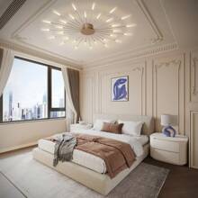 42 Lights Modern Flower-Shaped Ceiling Light , Recessed Metal & Acrylic Firework Petal LED Fixture For Living And Dining Rooms ,Remote Control Included - 金色 - 查看 8