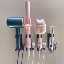 1 件装浴室直发器收纳架 - 壁挂式免钻孔收纳架，用于吹风机和造型工具 - 黑色 - 查看 2