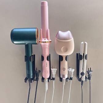 1pc Bathroom Hair Straightener Holder Organizer Rack - Wall Mounted Non-Drilling Storage Shelf For Blow Dryer & Styling Tools